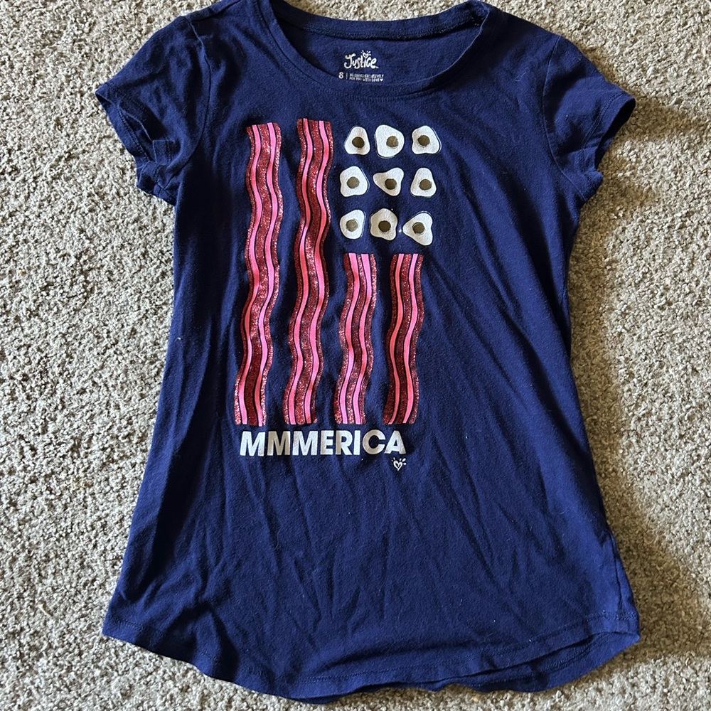 Short Sleeve Fourth Of July/American Flag T-Shirt By Justice Size S For Girls